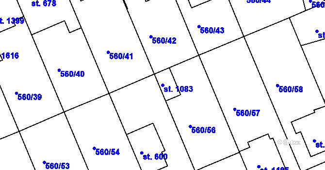 Parcela st. 1083 v KÚ Podklášteří, Katastrální mapa