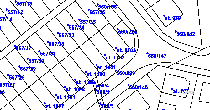Parcela st. 1102 v KÚ Podklášteří, Katastrální mapa