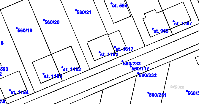 Parcela st. 1181 v KÚ Podklášteří, Katastrální mapa