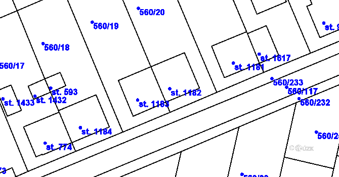 Parcela st. 1182 v KÚ Podklášteří, Katastrální mapa