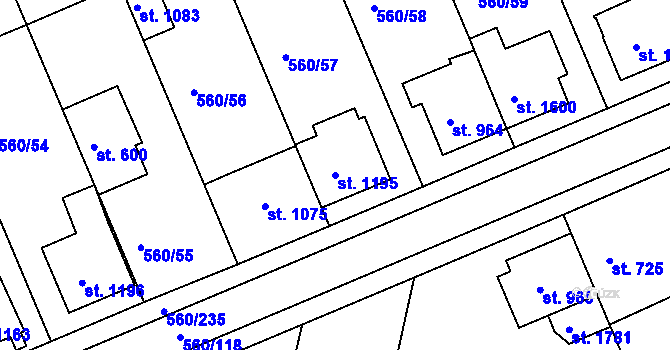 Parcela st. 1195 v KÚ Podklášteří, Katastrální mapa