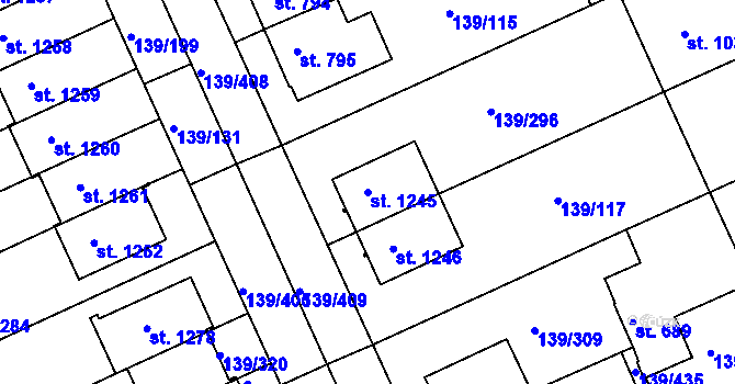Parcela st. 1245 v KÚ Podklášteří, Katastrální mapa