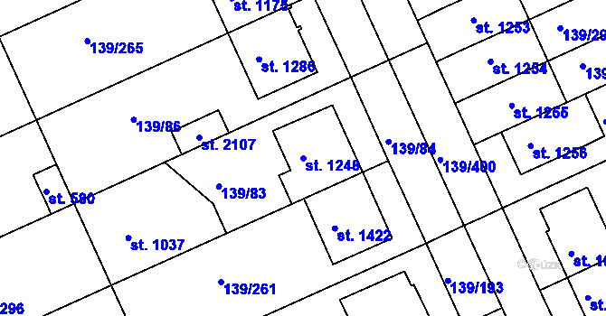 Parcela st. 1248 v KÚ Podklášteří, Katastrální mapa