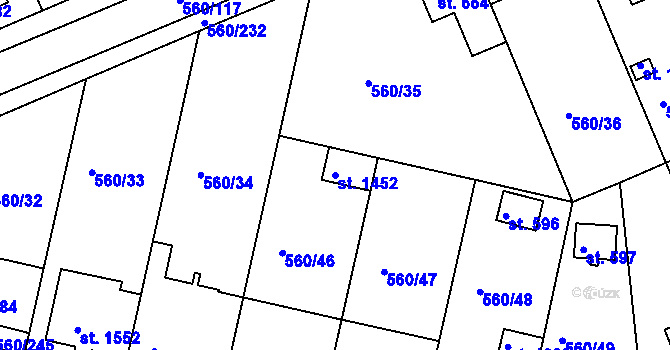 Parcela st. 1452 v KÚ Podklášteří, Katastrální mapa