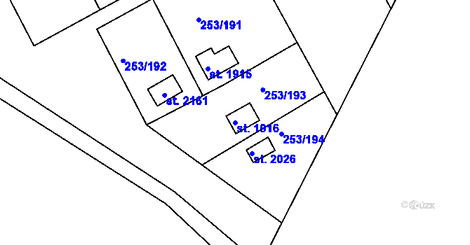 Parcela st. 1916 v KÚ Podklášteří, Katastrální mapa