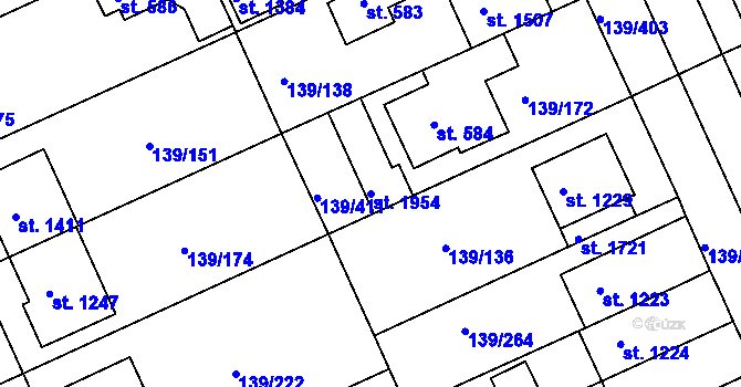 Parcela st. 1954 v KÚ Podklášteří, Katastrální mapa