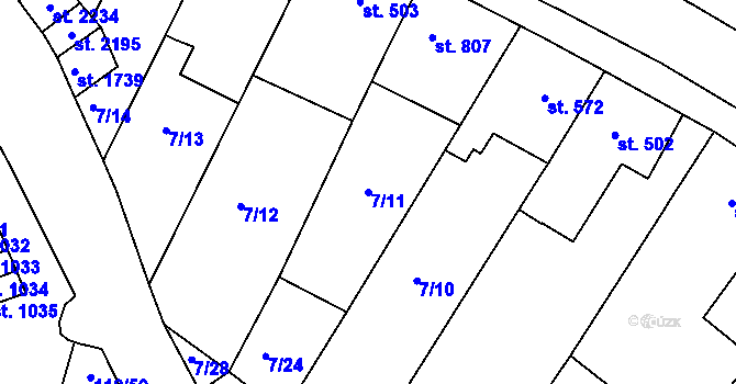 Parcela st. 7/11 v KÚ Podklášteří, Katastrální mapa