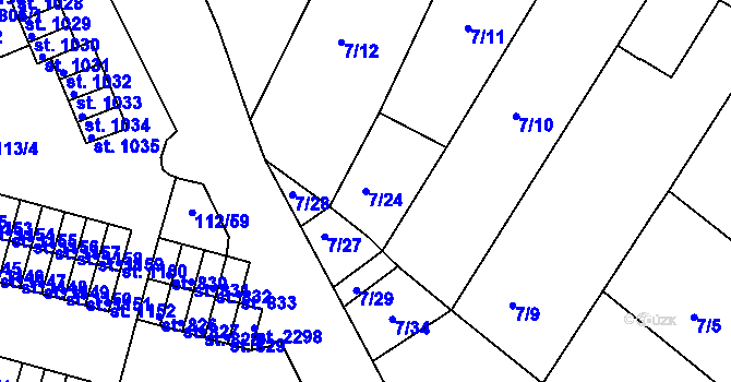 Parcela st. 7/24 v KÚ Podklášteří, Katastrální mapa