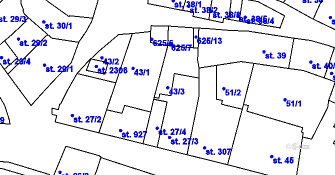 Parcela st. 43/3 v KÚ Podklášteří, Katastrální mapa