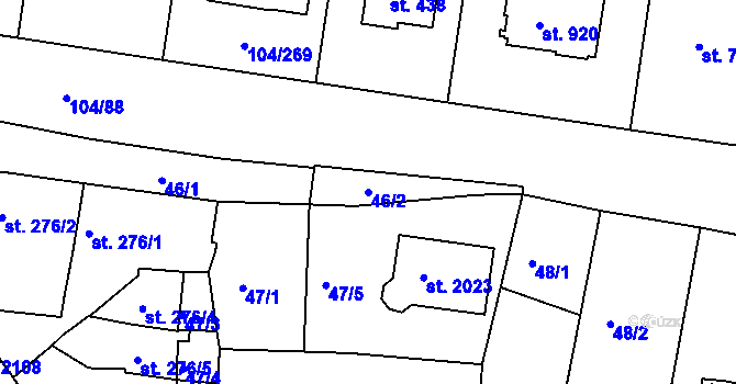 Parcela st. 46/2 v KÚ Podklášteří, Katastrální mapa