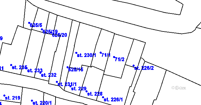 Parcela st. 71/1 v KÚ Podklášteří, Katastrální mapa
