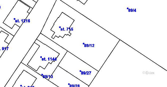 Parcela st. 89/12 v KÚ Podklášteří, Katastrální mapa