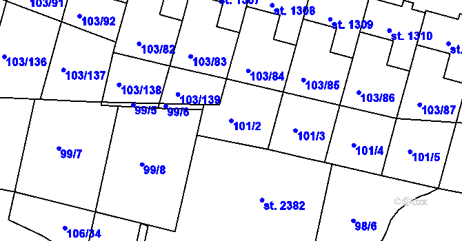 Parcela st. 101/2 v KÚ Podklášteří, Katastrální mapa