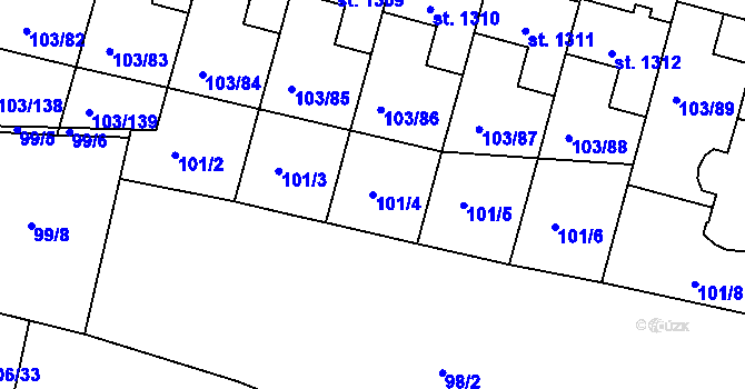 Parcela st. 101/4 v KÚ Podklášteří, Katastrální mapa