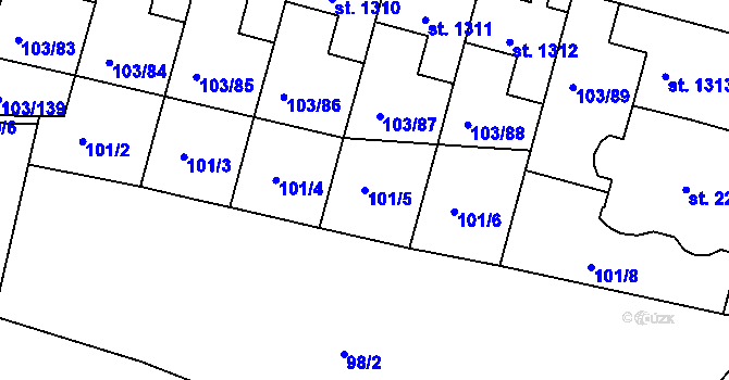 Parcela st. 101/5 v KÚ Podklášteří, Katastrální mapa
