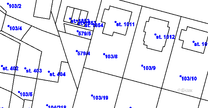 Parcela st. 103/8 v KÚ Podklášteří, Katastrální mapa
