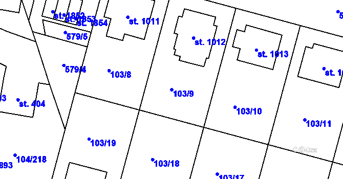 Parcela st. 103/9 v KÚ Podklášteří, Katastrální mapa