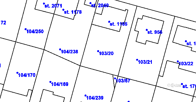 Parcela st. 103/20 v KÚ Podklášteří, Katastrální mapa
