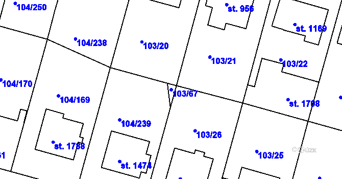 Parcela st. 103/67 v KÚ Podklášteří, Katastrální mapa