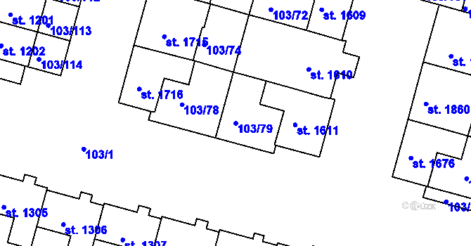 Parcela st. 103/79 v KÚ Podklášteří, Katastrální mapa