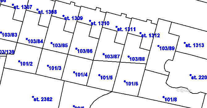 Parcela st. 103/87 v KÚ Podklášteří, Katastrální mapa