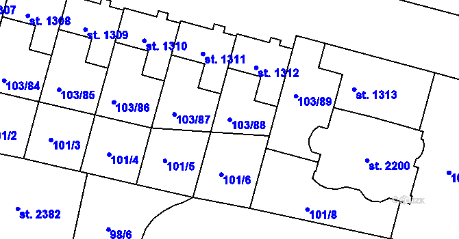 Parcela st. 103/88 v KÚ Podklášteří, Katastrální mapa