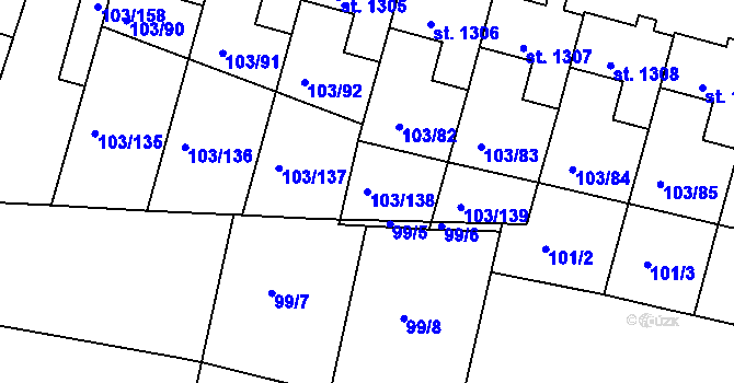 Parcela st. 103/138 v KÚ Podklášteří, Katastrální mapa