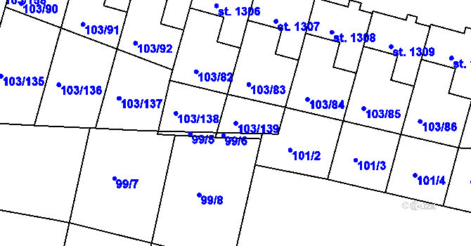 Parcela st. 103/139 v KÚ Podklášteří, Katastrální mapa