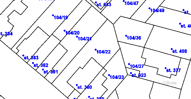 Parcela st. 104/22 v KÚ Podklášteří, Katastrální mapa