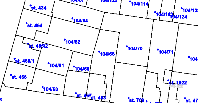 Parcela st. 104/66 v KÚ Podklášteří, Katastrální mapa