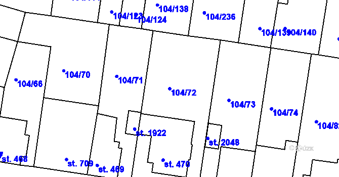 Parcela st. 104/72 v KÚ Podklášteří, Katastrální mapa