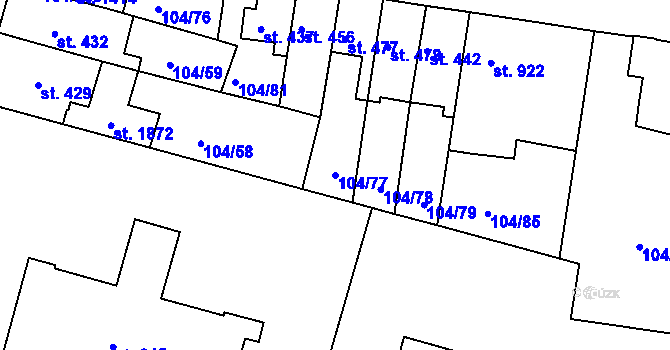 Parcela st. 104/77 v KÚ Podklášteří, Katastrální mapa