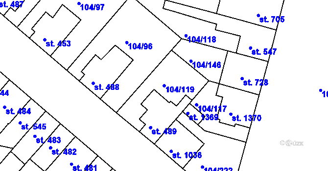 Parcela st. 104/119 v KÚ Podklášteří, Katastrální mapa