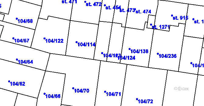 Parcela st. 104/123 v KÚ Podklášteří, Katastrální mapa