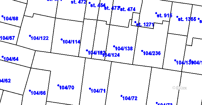 Parcela st. 104/124 v KÚ Podklášteří, Katastrální mapa