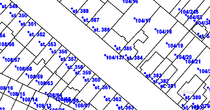 Parcela st. 104/137 v KÚ Podklášteří, Katastrální mapa