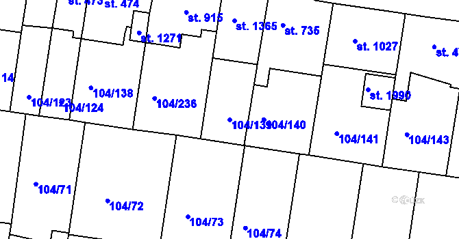 Parcela st. 104/139 v KÚ Podklášteří, Katastrální mapa