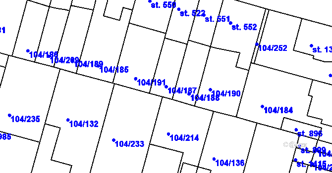 Parcela st. 104/187 v KÚ Podklášteří, Katastrální mapa