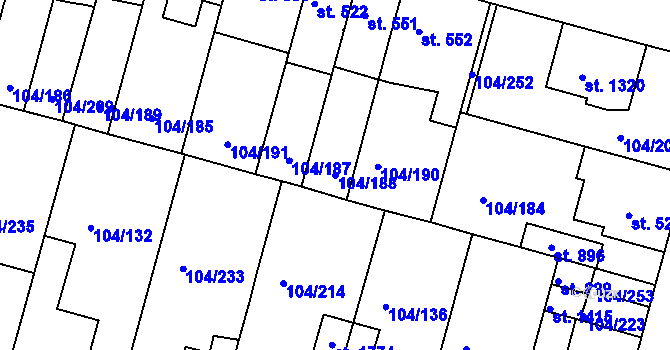 Parcela st. 104/188 v KÚ Podklášteří, Katastrální mapa