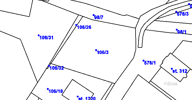 Parcela st. 106/3 v KÚ Podklášteří, Katastrální mapa