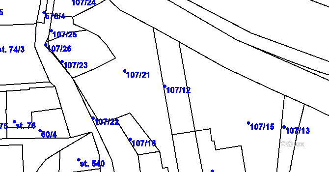 Parcela st. 107/12 v KÚ Podklášteří, Katastrální mapa