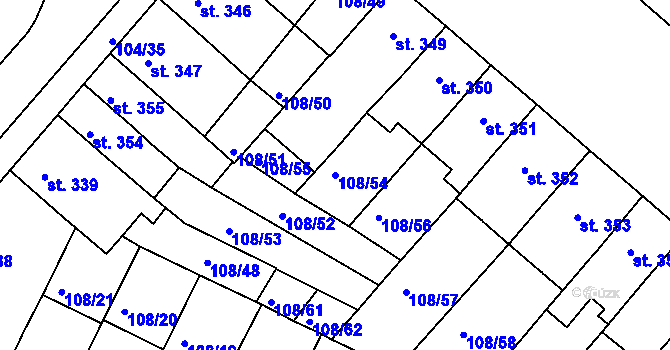 Parcela st. 108/54 v KÚ Podklášteří, Katastrální mapa
