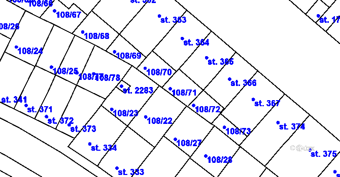 Parcela st. 108/71 v KÚ Podklášteří, Katastrální mapa