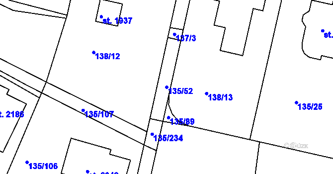 Parcela st. 135/52 v KÚ Podklášteří, Katastrální mapa