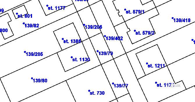 Parcela st. 139/79 v KÚ Podklášteří, Katastrální mapa