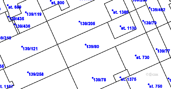 Parcela st. 139/80 v KÚ Podklášteří, Katastrální mapa