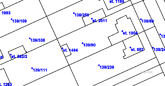 Parcela st. 139/90 v KÚ Podklášteří, Katastrální mapa