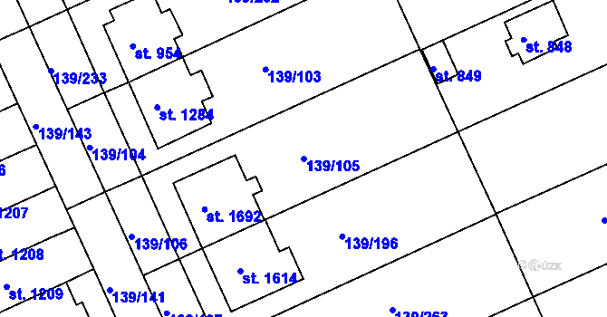 Parcela st. 139/105 v KÚ Podklášteří, Katastrální mapa
