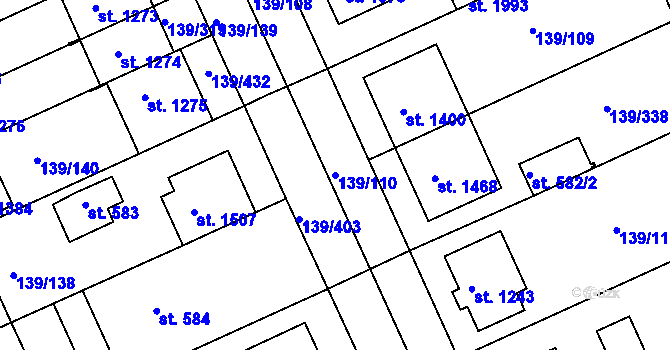 Parcela st. 139/110 v KÚ Podklášteří, Katastrální mapa