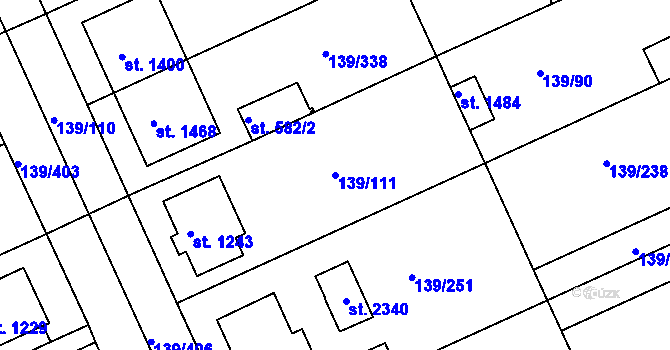 Parcela st. 139/111 v KÚ Podklášteří, Katastrální mapa